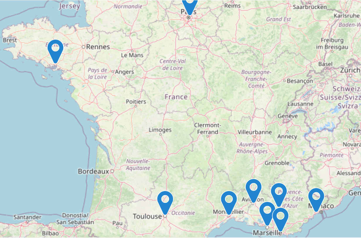 Carte des antennes CAIRE en France